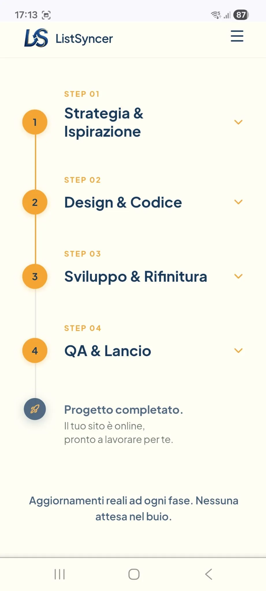 The ListSyncer "Our Process" page on mobile