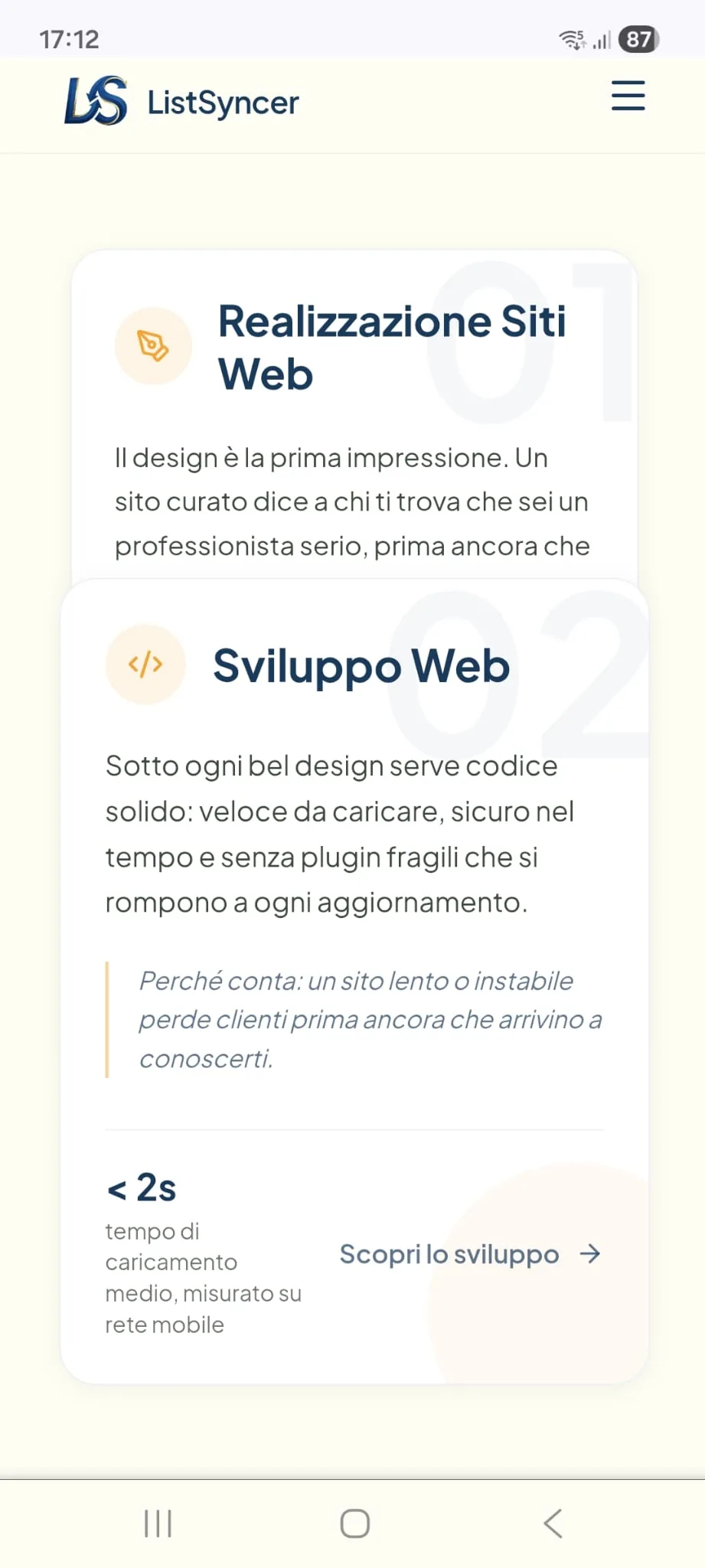 The ListSyncer Services page on mobile